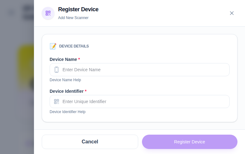 General configuration and device list on QR attendance settings screen.